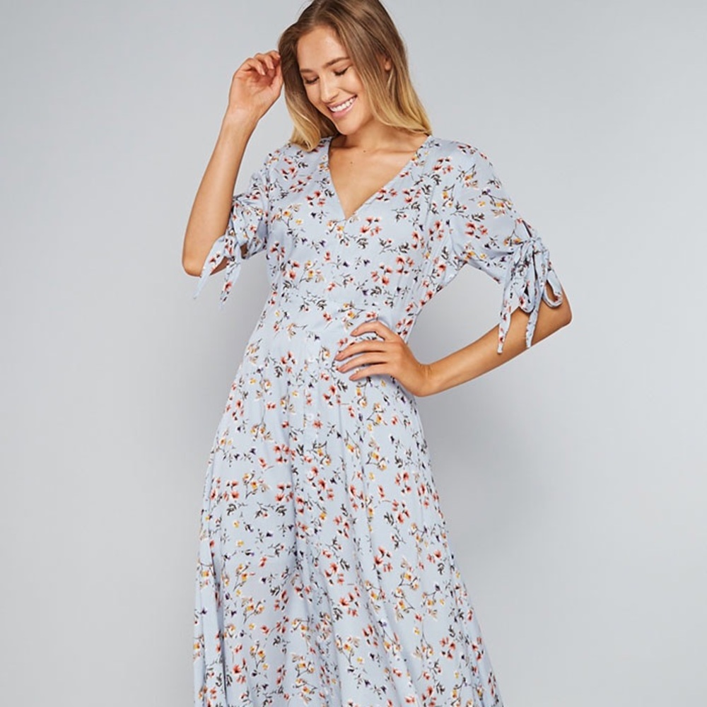 Floral Print Midi Dress With Short Sleeves